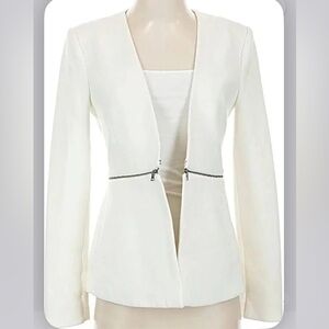 BCBG Cream Blazer with Zipper Accents